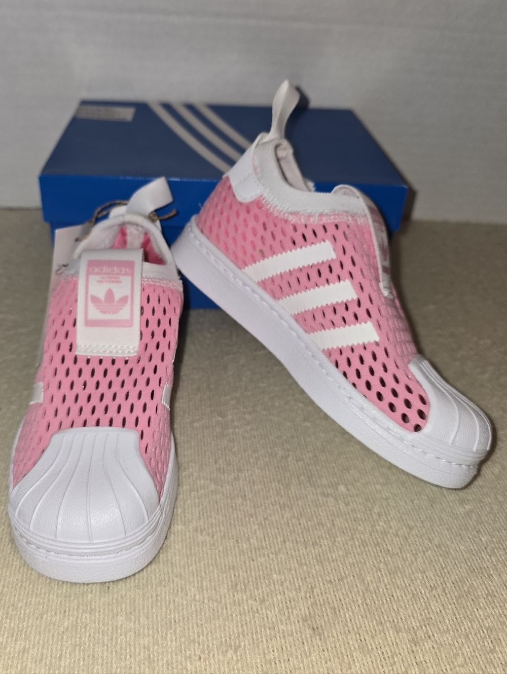 adidas Kids Superstar 360 2.0 Pink/White Slip-On Mesh Shell Toe Sneakers sz 10.5